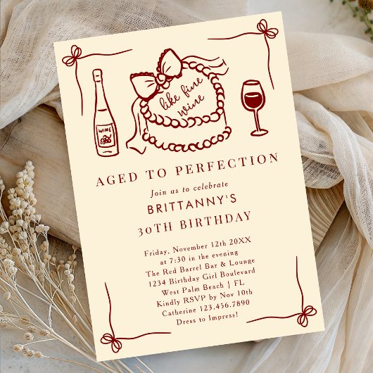 Aged To Perfection Like Fine Wine Birthday Party 招待状