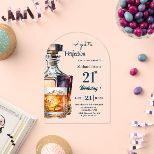 Aged to Perfection Men 21st Whiskey Birthday  アクリル招待状 (インサイチュ (お祝い))