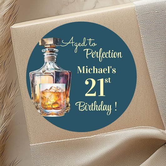 Aged to Perfection Men 21st Whiskey Birthday ラウンドシール
