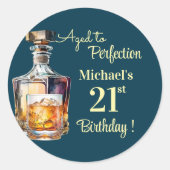 Aged to Perfection Men 21st Whiskey Birthday ラウンドシール (正面)