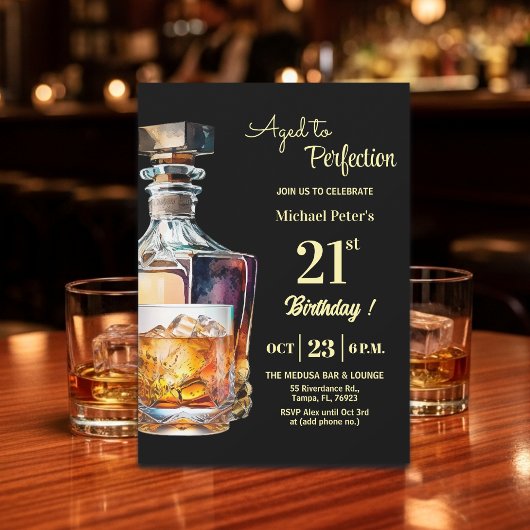Aged to Perfection Men 21st Whiskey Birthday 招待状