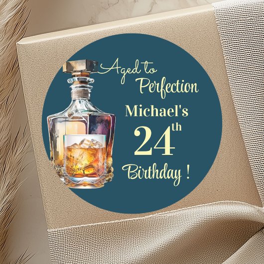 Aged to Perfection Men 24th Whiskey Birthday ラウンドシール