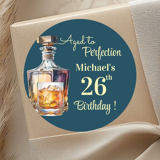 Aged to Perfection Men 26th Whiskey Birthday ラウンドシール