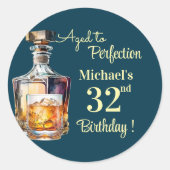 Aged to Perfection Men 32nd Whiskey Birthday ラウンドシール (正面)