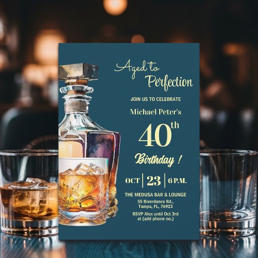 Aged to Perfection Men 40th Whiskey Birthday  招待状