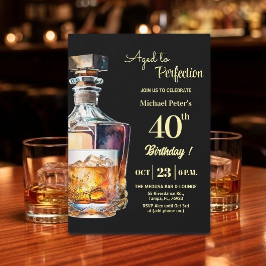 Aged to Perfection Men 40th Whiskey Birthday 招待状