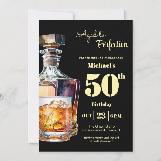 Aged to Perfection Men 50th Whiskey Birthday  招待状 (正面)