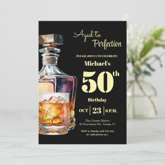 Aged to Perfection Men 50th Whiskey Birthday  招待状 (スタンド正面)