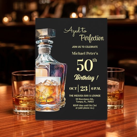 Aged to Perfection Men 50th Whiskey Birthday 招待状