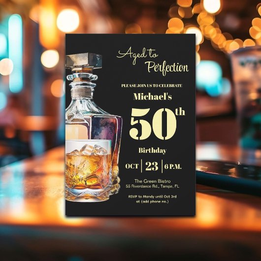 Aged to Perfection Men 50th Whiskey Birthday  招待状