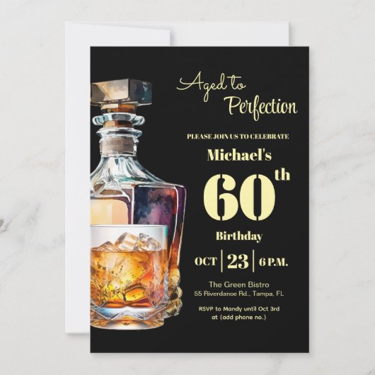 Aged to Perfection Men 60th Whiskey Birthday  招待状 (正面)
