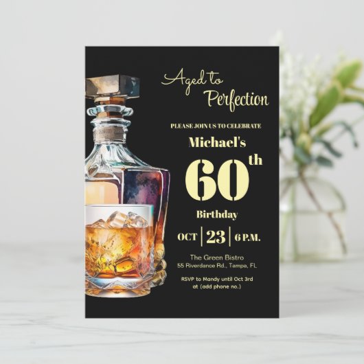 Aged to Perfection Men 60th Whiskey Birthday  招待状 (スタンド正面)