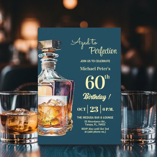 Aged to Perfection Men 60th Whiskey Birthday 招待状