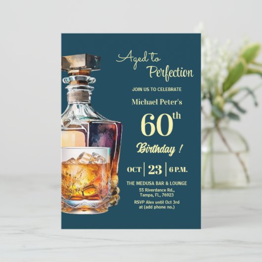 Aged to Perfection Men 60th Whiskey Birthday  招待状 (スタンド正面)