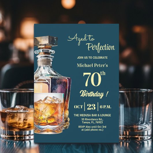 Aged to Perfection Men 70th Whiskey Birthday 招待状