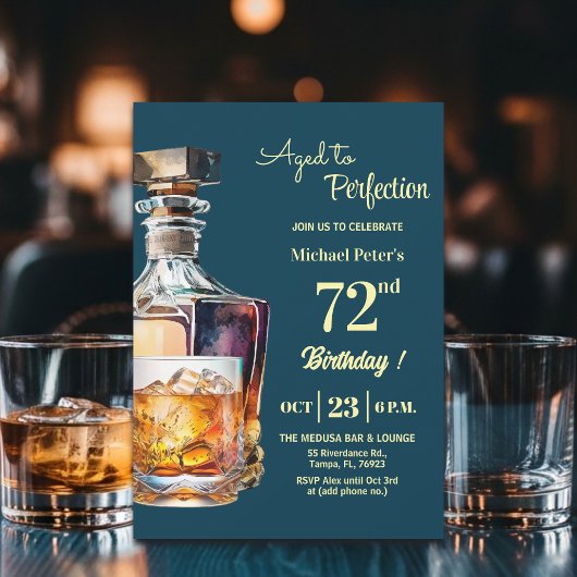 Aged to Perfection Men 72nd Whiskey Birthday  招待状