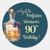 Aged to Perfection Men 90th Whiskey Birthday ラウンドシール (正面)