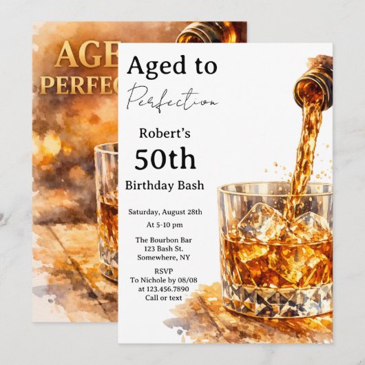 Aged To Perfection Men’s Birthday Party 招待状 (正面/裏面)