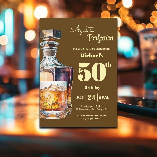Aged to Perfection Men's 50th Whiskey Birthday 招待状