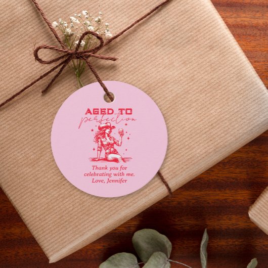 Aged to Perfection Pink Cowgirl Birthday Thank You フェイバータグ