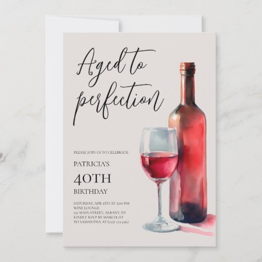 Aged to Perfection Red Wine 40th Birthday Party 招待状 (正面)
