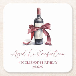Aged To Perfection Red Wine Bow Birthday Party スクエアペーパーコースター