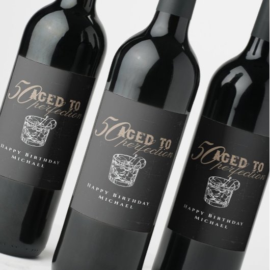Aged to Perfection Whiskey 50th Birthday Party ワインラベル