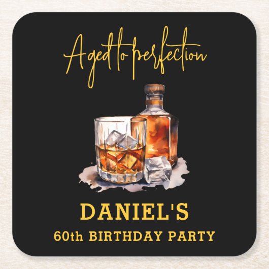 Aged to Perfection Whiskey 60th Birthday スクエアペーパーコースター (正面)