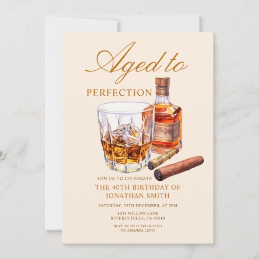 Aged to Perfection Whiskey Adult Birthday Party 招待状 (正面)