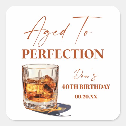 Aged To Perfection Whisky Glass Birthday Party スクエアシール (正面)