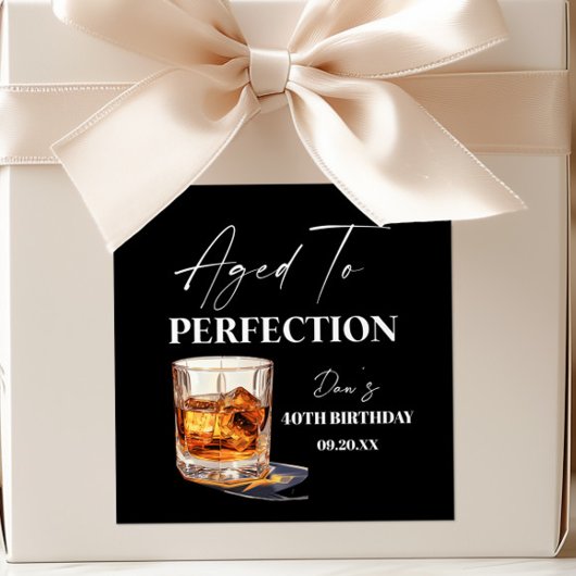 Aged To Perfection Whisky Glass Birthday Party スクエアシール