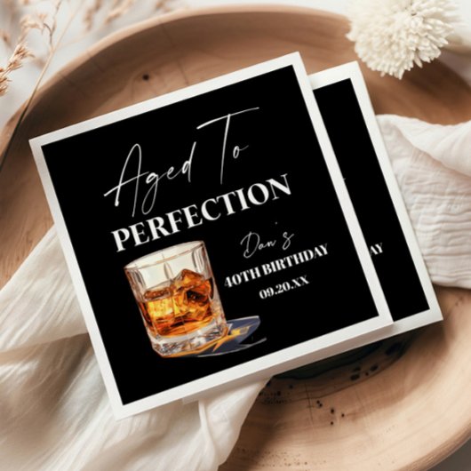 Aged To Perfection Whisky Glass Birthday Party スタンダードカクテルナプキン