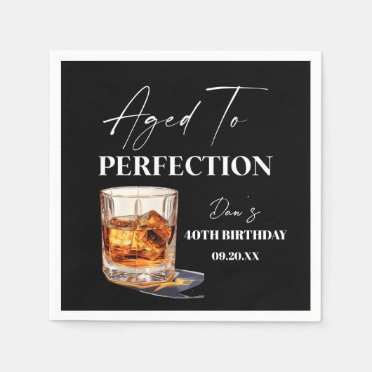 Aged To Perfection Whisky Glass Birthday Party スタンダードカクテルナプキン (正面)