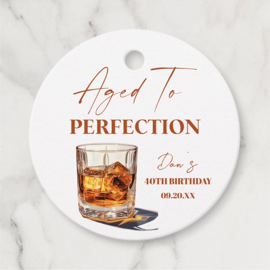 Aged To Perfection Whisky Glass Birthday Party フェイバータグ (正面)