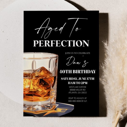 Aged To Perfection Whisky Glass Birthday Party 招待状