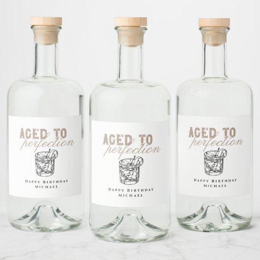 Aged to Perfection White Whiskey Birthday Party リキュールボトルラベル (ボトル)