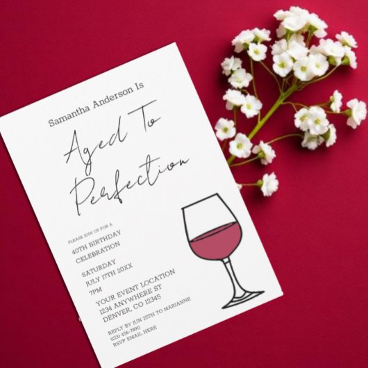 Aged To Perfection Wine 40th Birthday Invitation 招待状