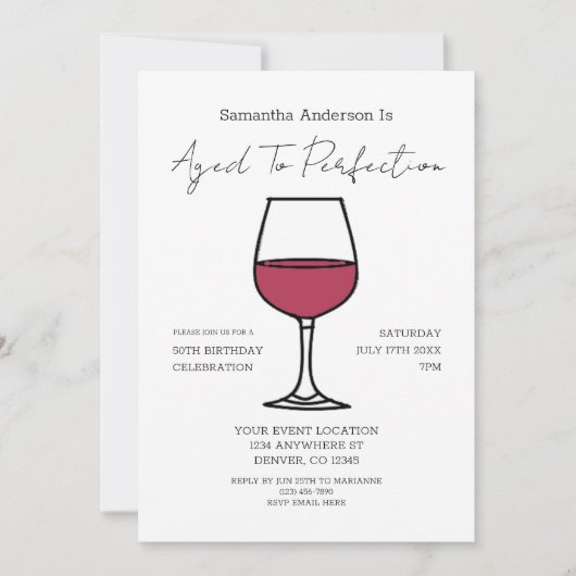 Aged To Perfection Wine 50th Birthday 招待状 (正面)