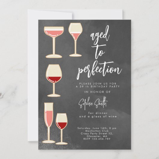 Aged to perfection wine birthday party  招待状 (正面)