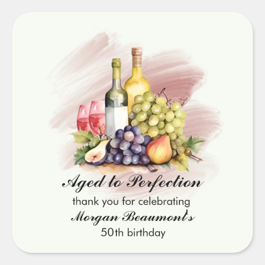 Aged to Perfection Wine Themed 50th Birthday Party スクエアシール (正面)