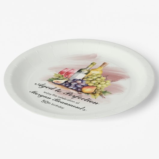 Aged to Perfection Wine Themed 50th Birthday Party ペーパープレート (アングル)