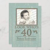 Aged Wood 40th Birthday Photo 招待状 (正面/裏面)