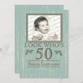 Aged Wood 50誕生日写真 招待状 (正面/裏面)