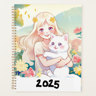 Agenda de chica abrazando a un gato プランナー手帳