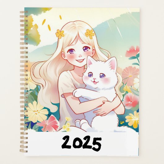Agenda de chica abrazando a un gato プランナー手帳 (正面)