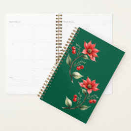 Agenda Espiral Natal verde e flores vermelhas プランナー手帳