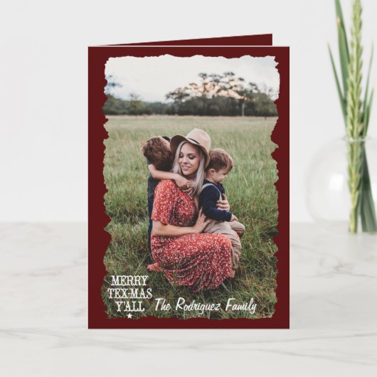 Aggie Maroon メリー Tex-Mas Y'all写真クリスマス カード (正面)