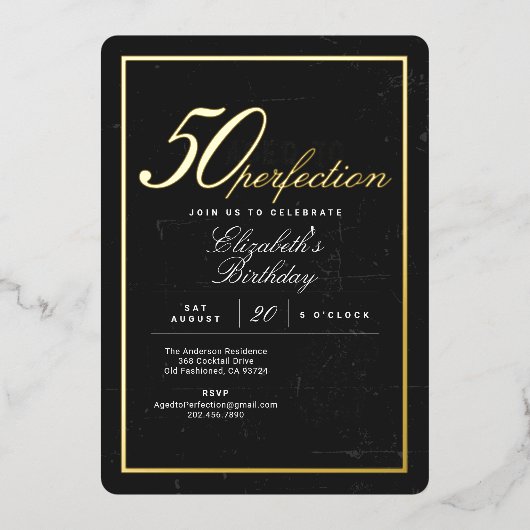 Aggreeted to Complementsカクテル50thバースデーパーティー 箔招待状 (正面)