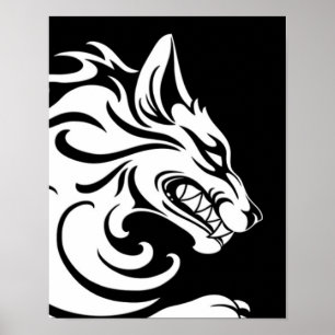 Aggressive White and Black Tribal Wolf ポスター