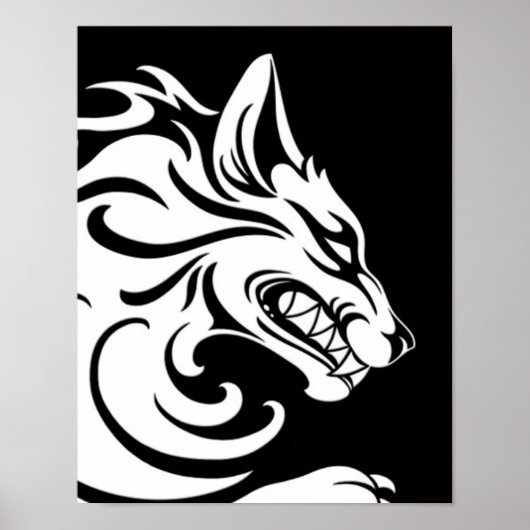 Aggressive White and Black Tribal Wolf ポスター (正面)